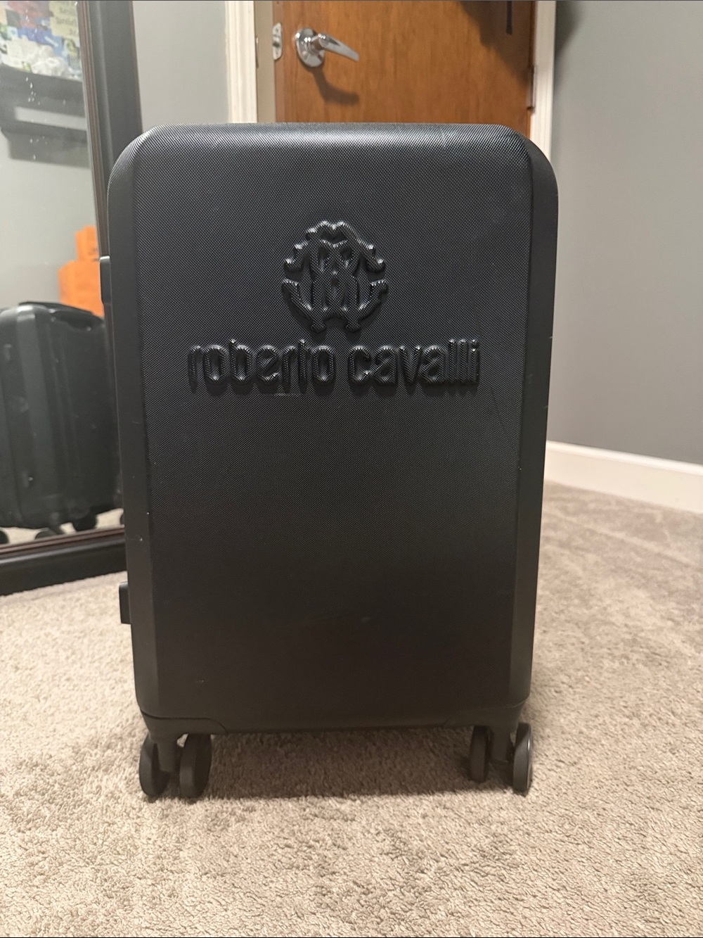 Roberto Cavalli Black Hard-Shell Spinner Carry-On